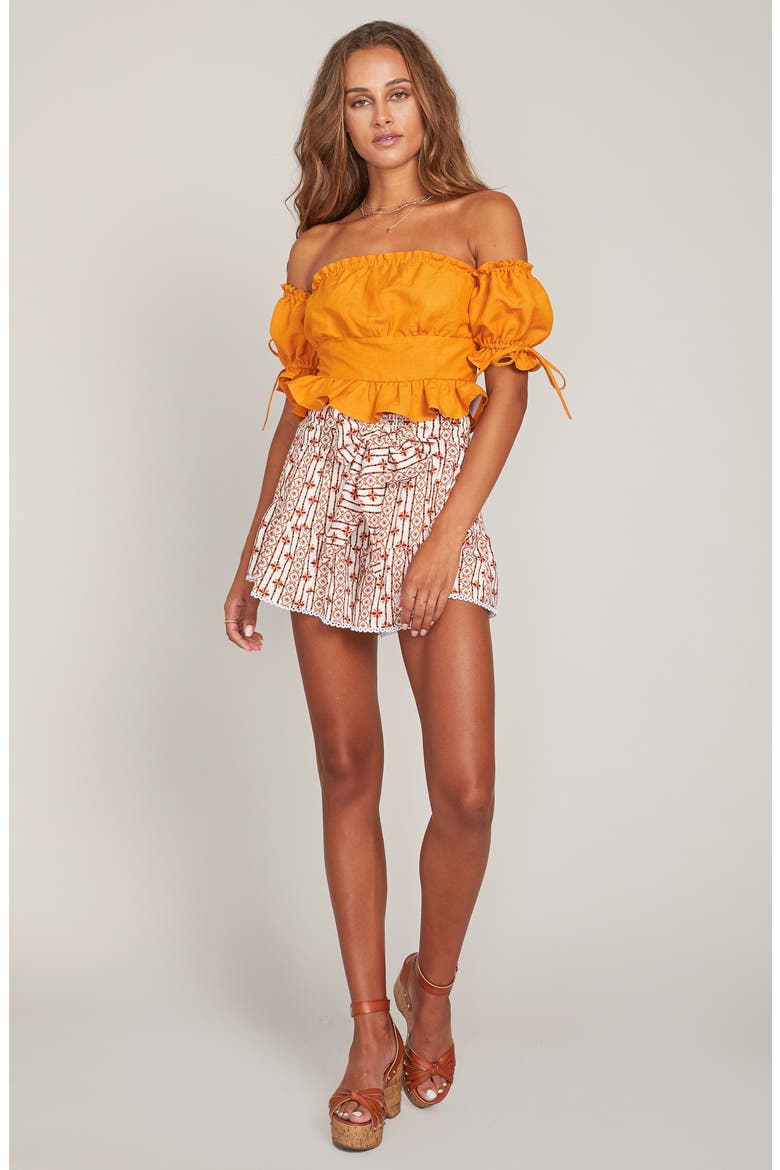 Someplace Tropical Tie Waist Shorts, Alternate, color, RED STRIPE ETHNIC
