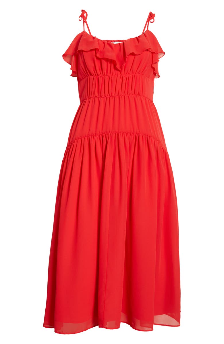 Socialite Ruffle Neckline Tiered Dress, Alternate, color, Scarlett