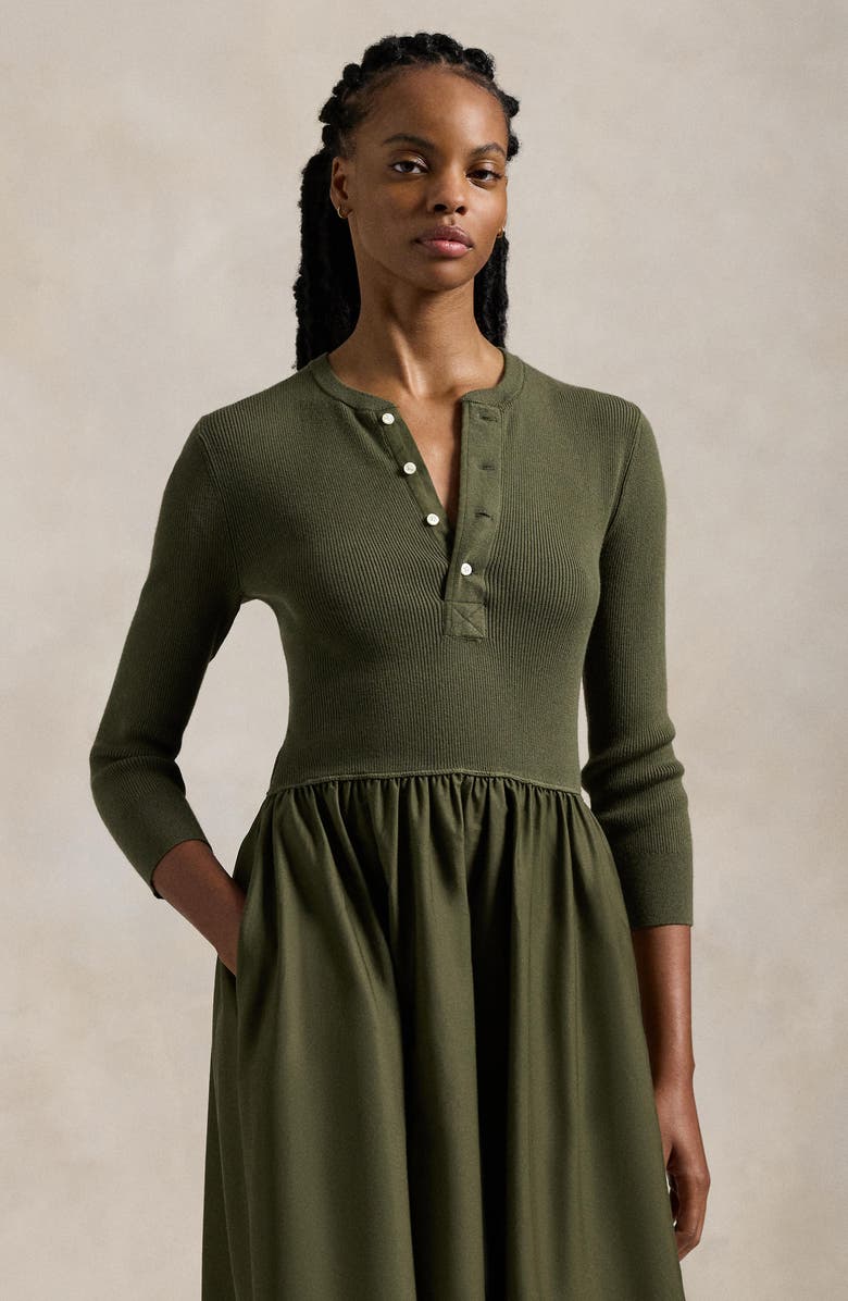 Polo Ralph Lauren Henley Long Sleeve Mixed Media Maxi Dress, Alternate, color, 