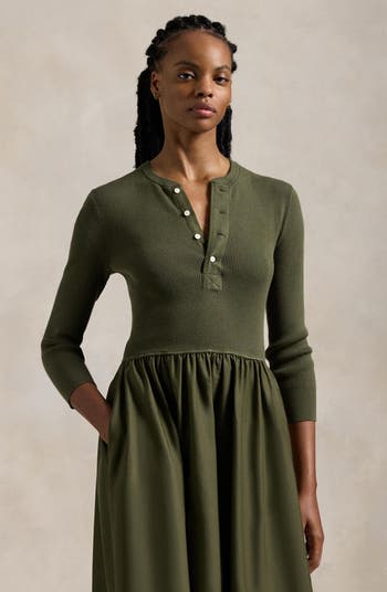 【Polo Ralph Lauren】Henley Mixed Media Dress ヘンリードレス Polo Ralph Lauren Henley Long Sleeve Mixed Media Maxi Dress