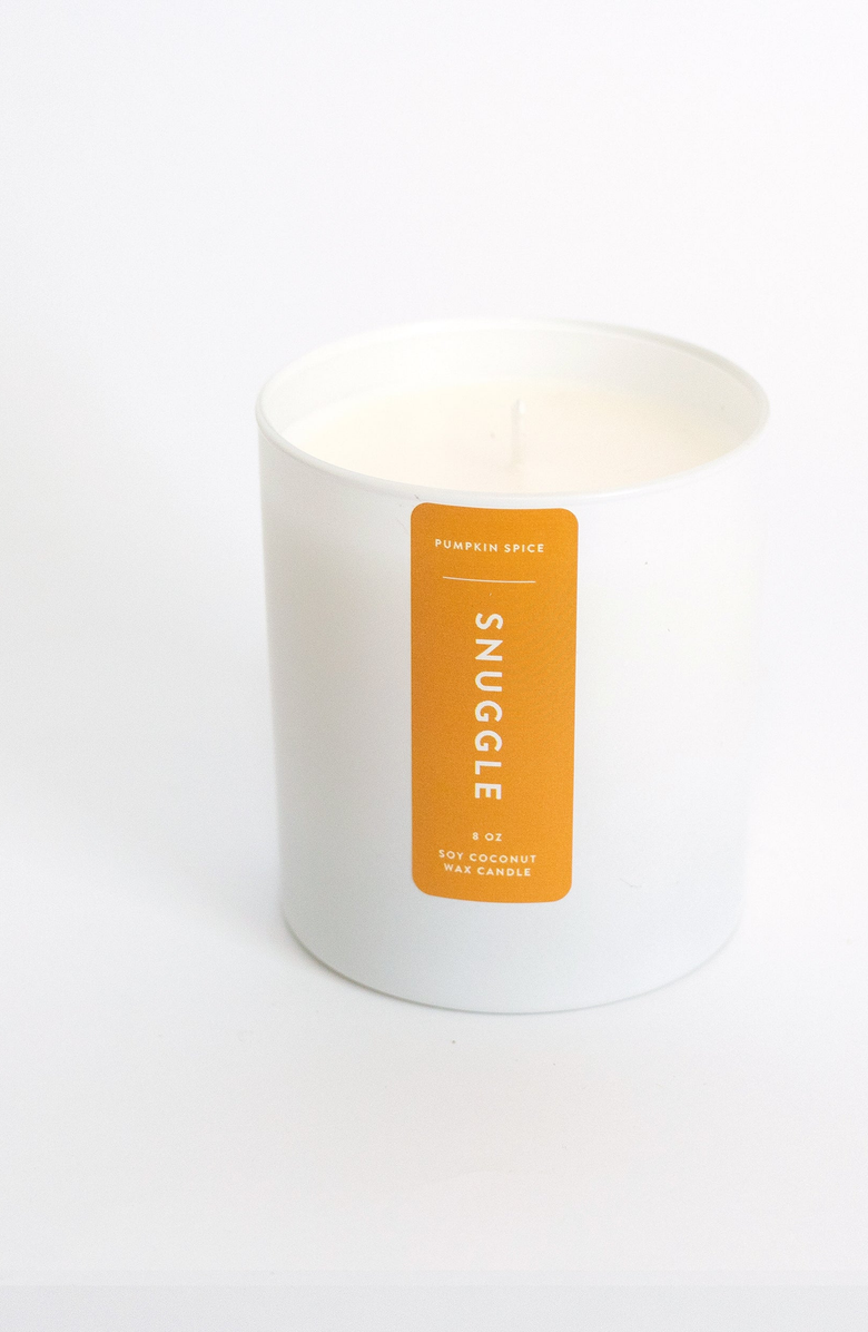 Joy Paper Co. Snuggle Pumpkin Spice Coconut Soy Candle, Main, color, White Glass Tumbler