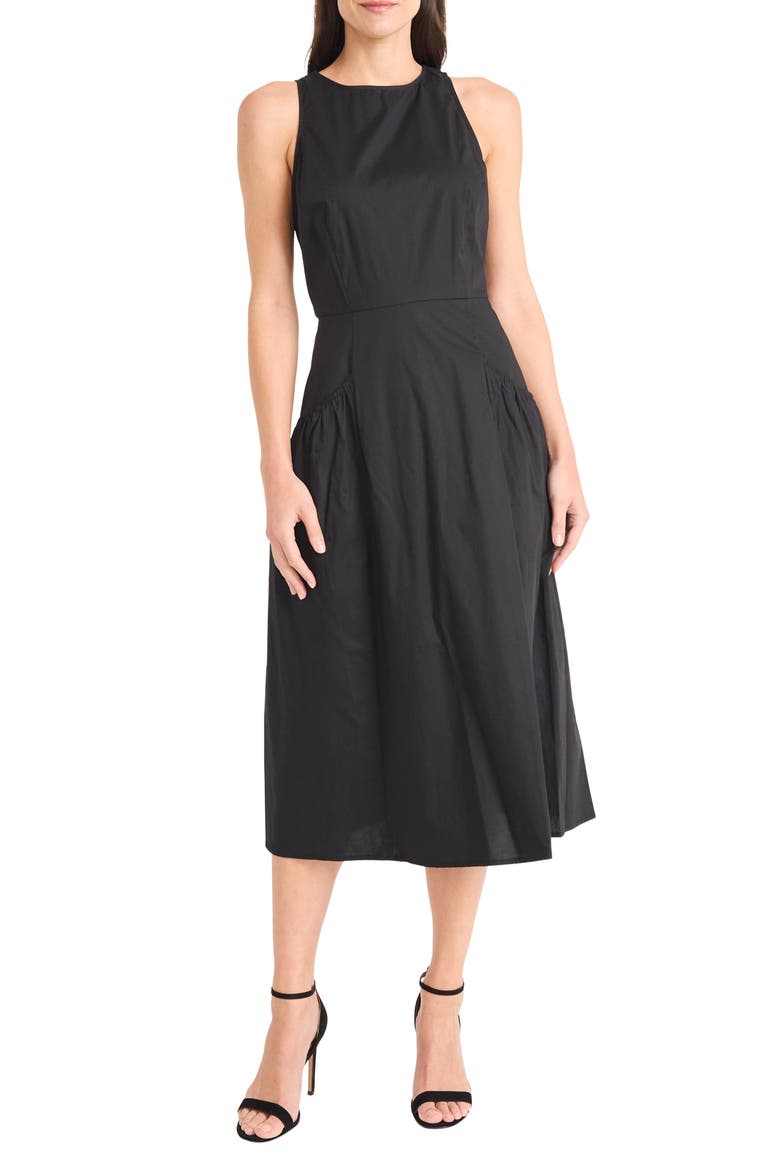 Jewel Neck Gathered Dress, Main, color, JET BLACK