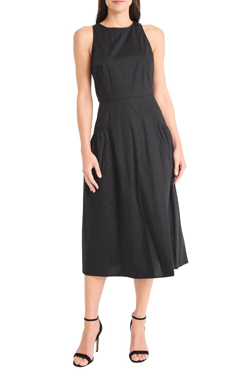 Maggy London Jewel Neck Gathered Dress, Main, color, Jet Black