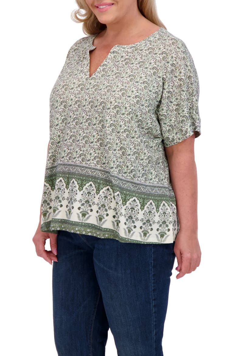 Persian Carpet Print Short Sleeve Top, Alternate, color, GREEN MULTI