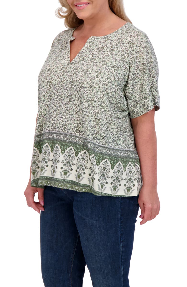 Lucky Brand Persian Carpet Print Short Sleeve Top, Alternate, color, Green Multi