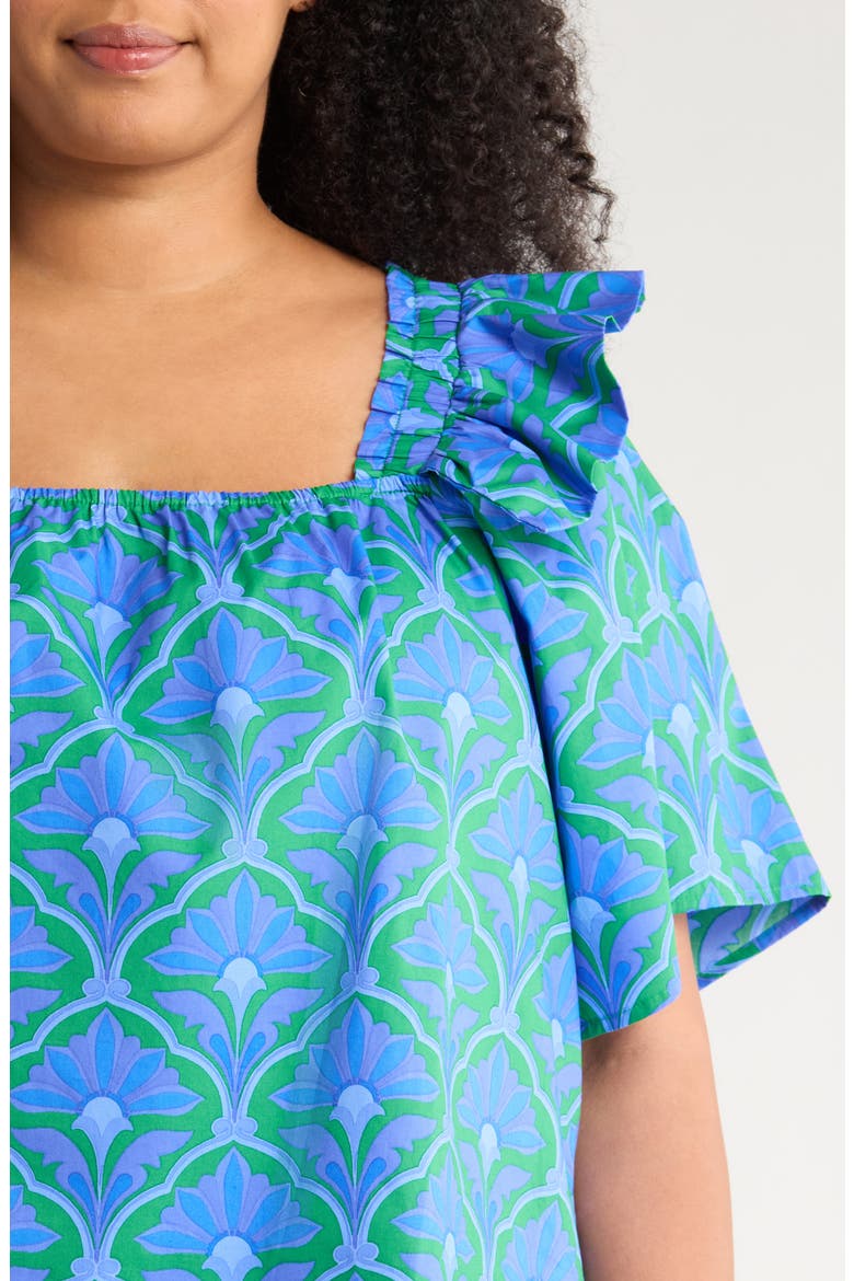 Sera Floral Careen Square Neck Cotton Poplin Top, Alternate, color, GREEN/ BLUE/ MULTI