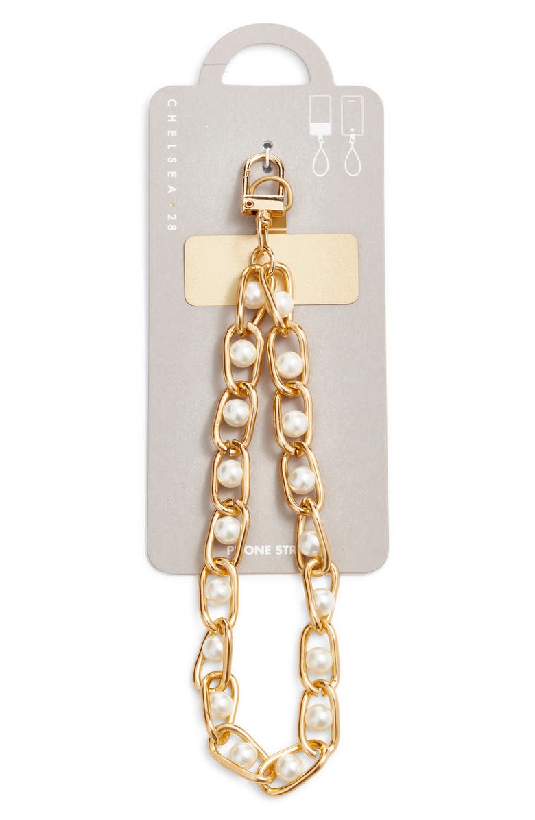 Chelsea28 Faux Pearl Chain Link Phone Wrist Strap, Alternate, color, White- Gold