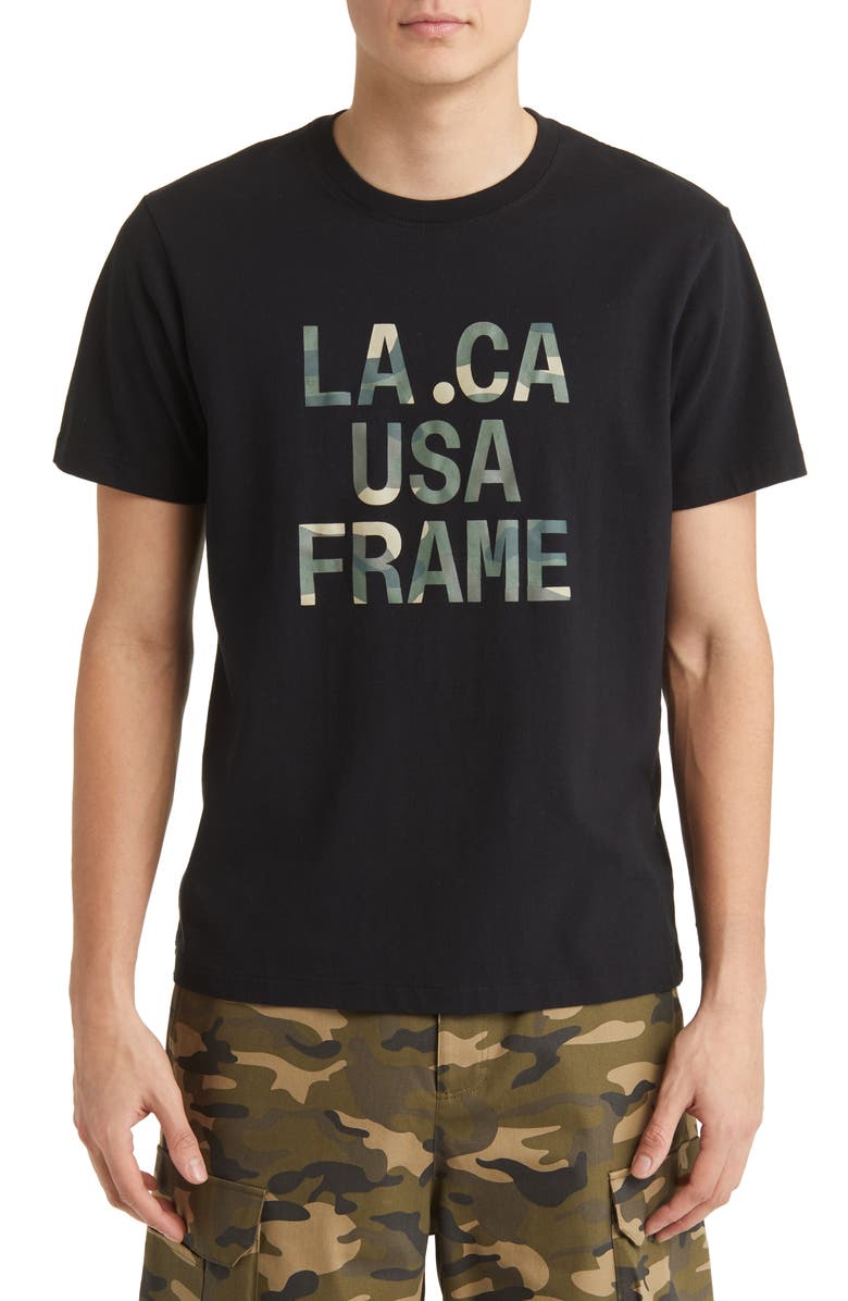 FRAME Camo Logo Cotton Graphic Tee, Main, color, Noir