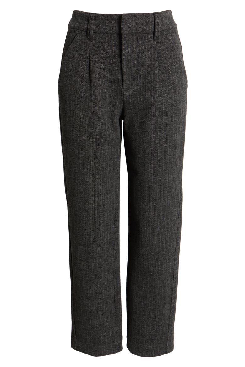 Skyrise Pleated Herringbone Twill Straight Leg Ankle Trousers, Alternate, color, CHARCOAL WHEAT MULTI
