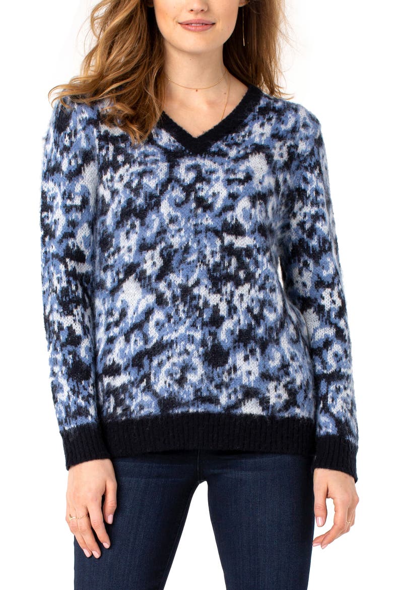 V-Neck Sweater, Main, color, ABSTRACT BLUE