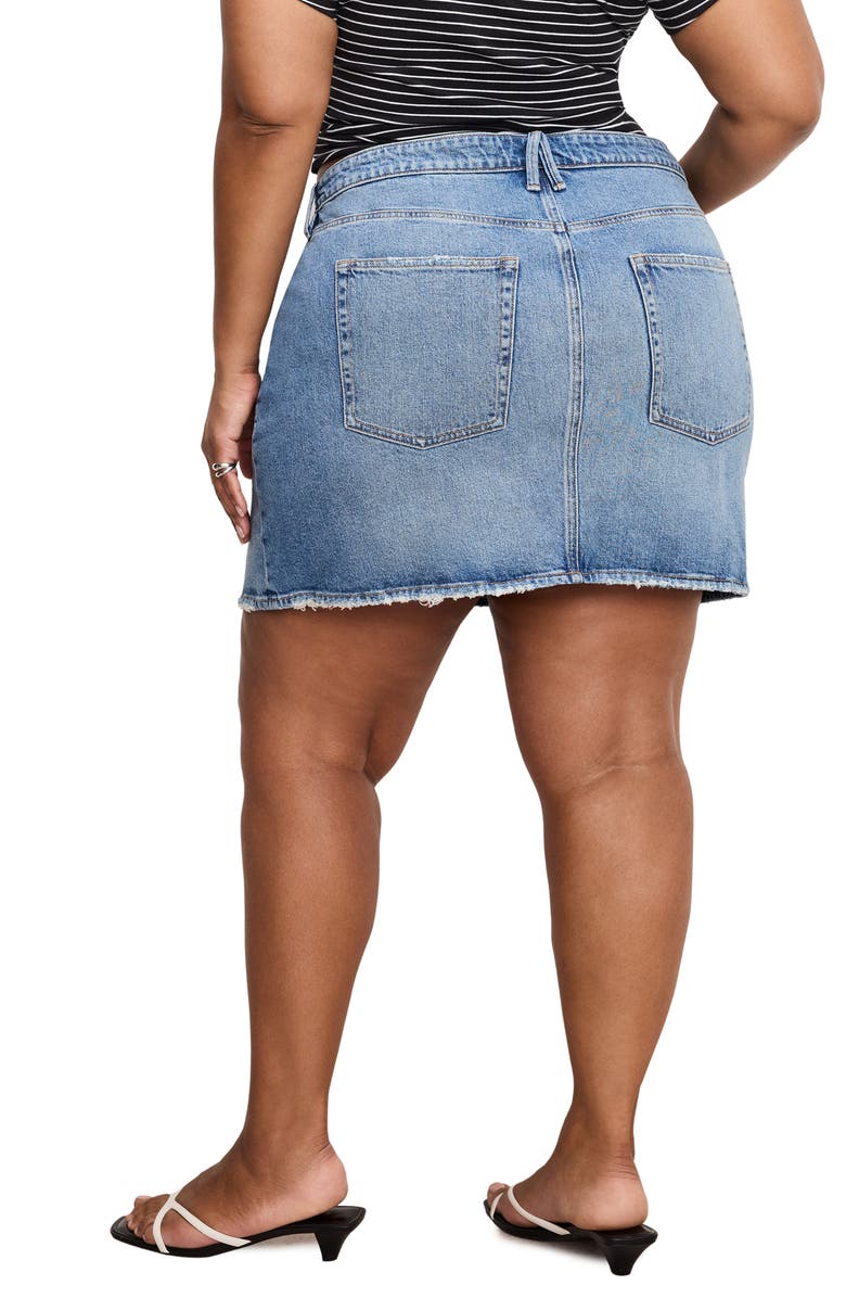 Good American '90s Raw Hem Denim Miniskirt, Alternate, color, Indigo819