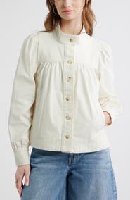Treasure & Bond Gathered High Neck Denim Jacket
