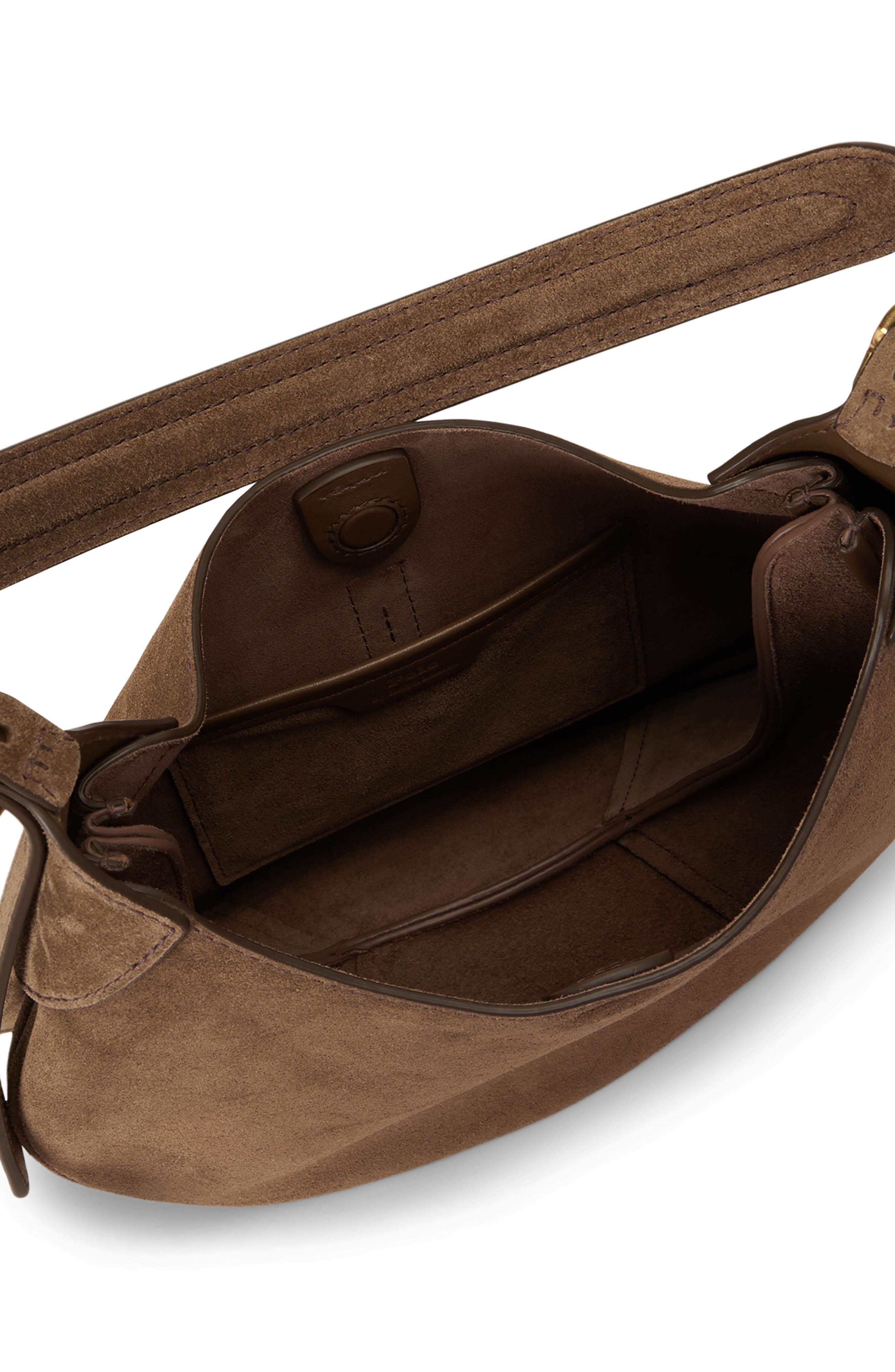 Small Polo ID Suede Shoulder Bag, Alternate, color, GINGERBREAD