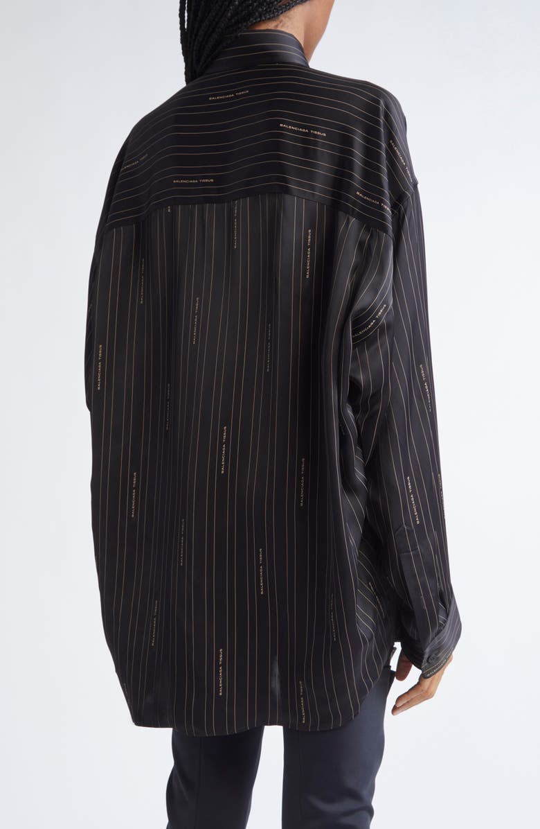 Balenciaga Logo Stripe Cocoon Button-Down Shirt, Alternate, color, 1264 Black/ Camel