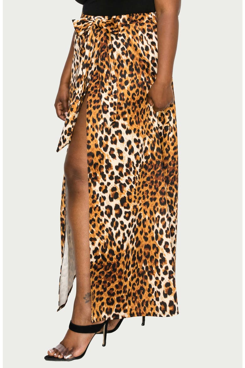 Leopard Tie Front High Waist Faux Wrap Maxi Skirt, Alternate, color, TAUPE
