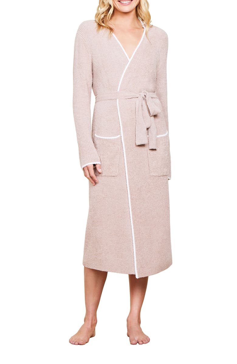 Barefoot Dreams<sup>®</sup> CozyChic<sup>™</sup> Lite<sup>®</sup> Contrast Stripe Ribbed Robe, Main, color, Willow-Pearl