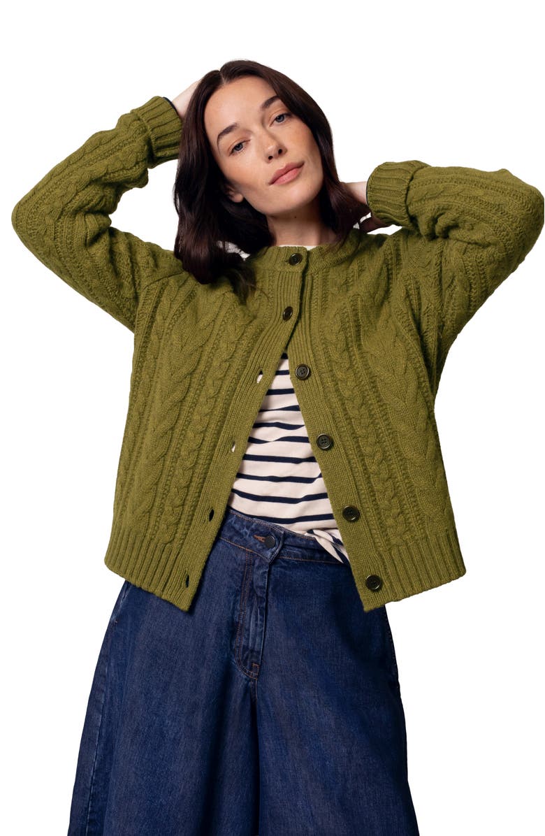 Celtic & Co. Merino Wool Cable Knit Cardigan, Alternate, color, Moss