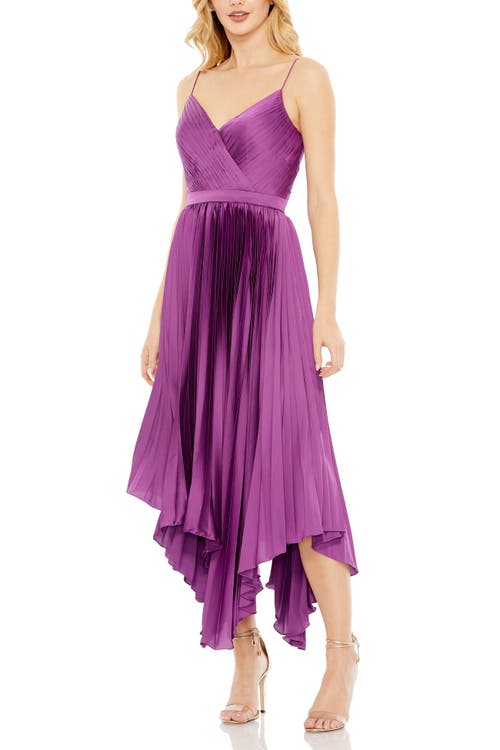 Mac Duggal Flowy Pleated Satin Midi Dress