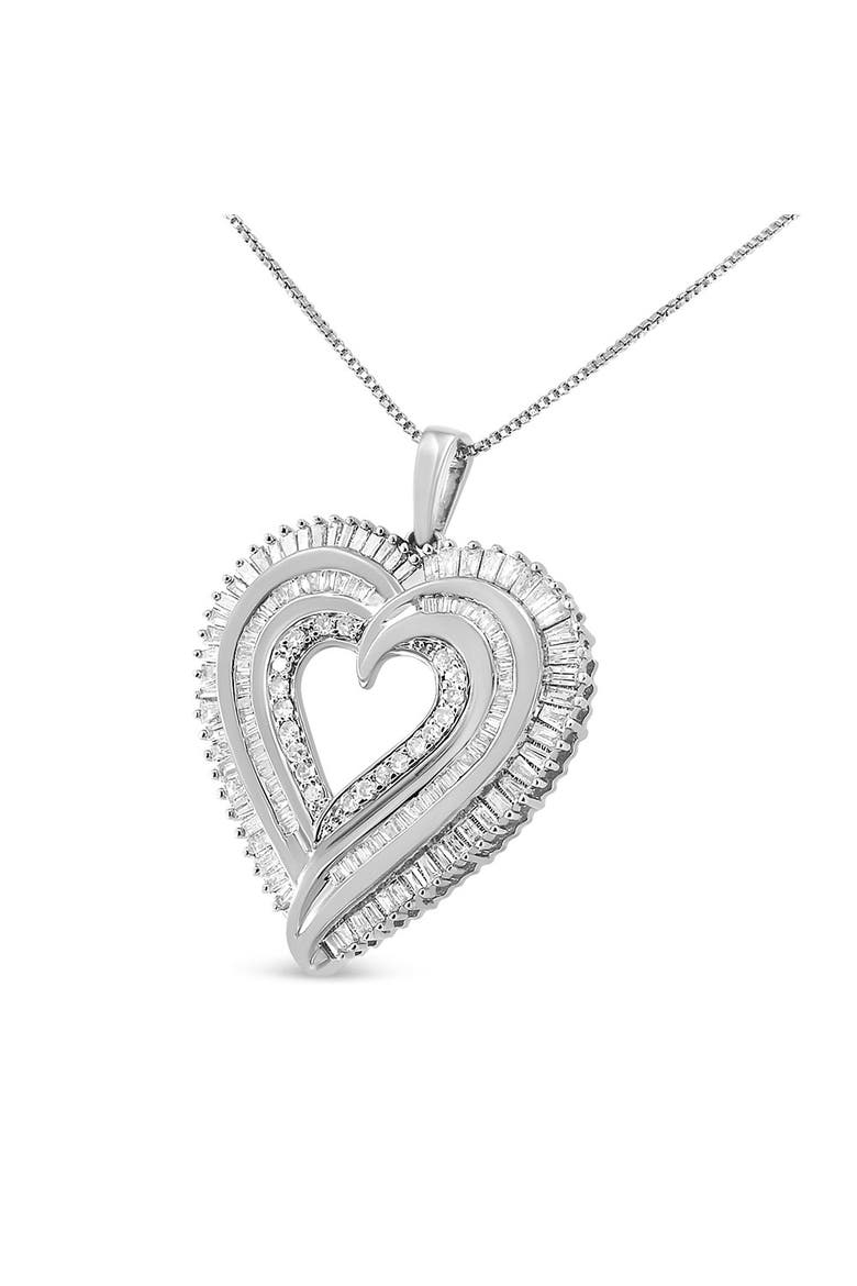 Silver 1 1/2 Cttw Baguette Diamond Composite Heart 18" Inch Pendant Necklace, Alternate, color, White