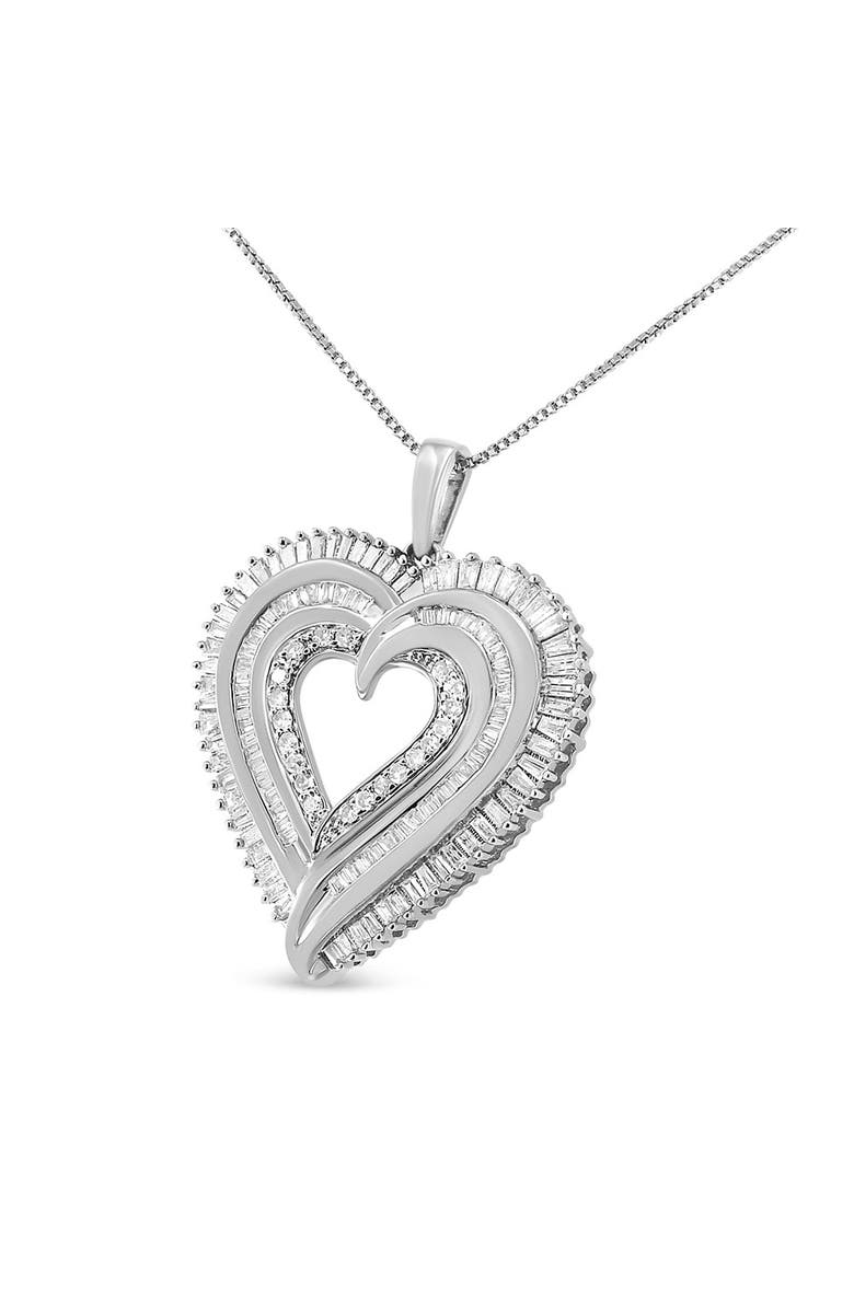 Haus of Brilliance Silver 1 1/2 Cttw Baguette Diamond Composite Heart 18" Inch Pendant Necklace, Alternate, color, White