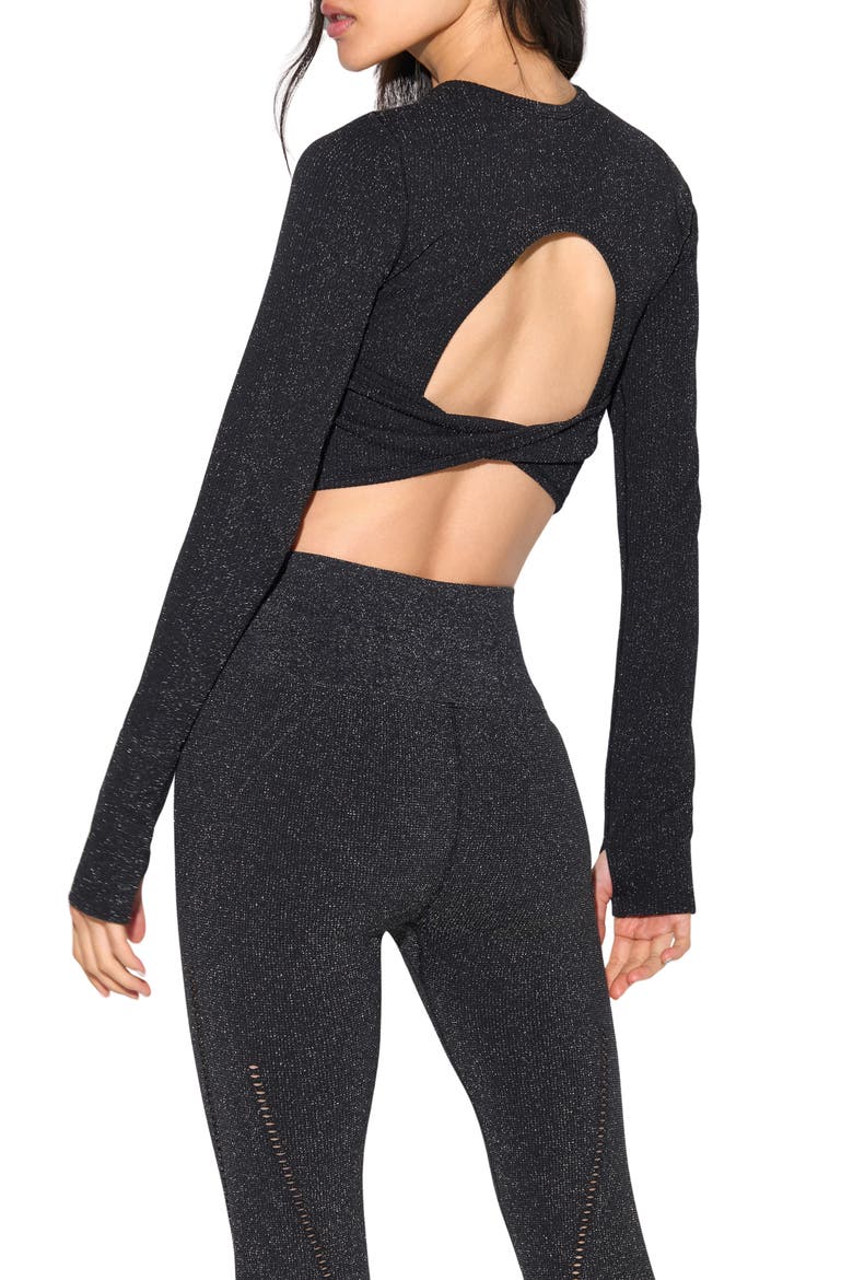 Liberty Shimmer Long Sleeve Crop Top, Alternate, color, BLACK
