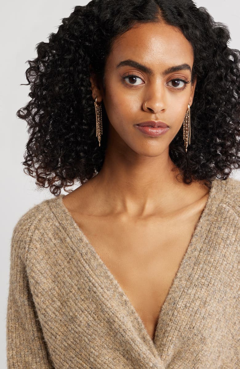 Open Edit Mixed Chain Fringe Huggie Hoop Earrings, Alternate, color, Clear- Gold