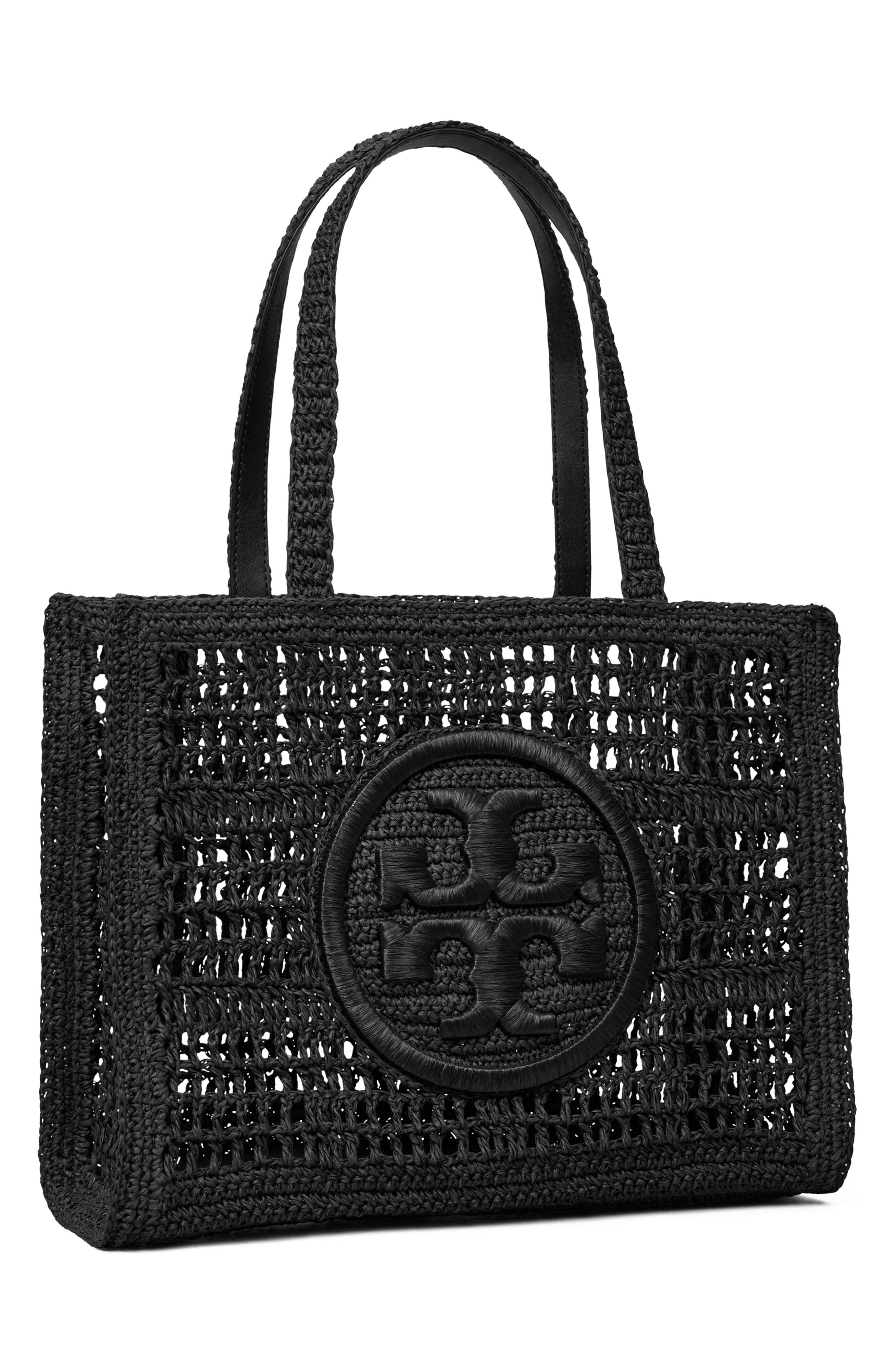 Tory Burch Ella Small Hand Crochet Tote, Alternate, color, Black