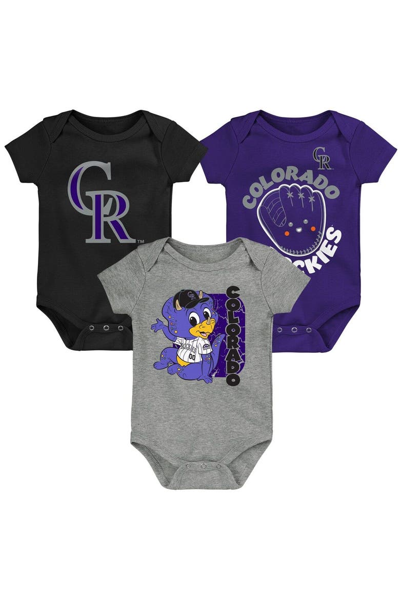 Newborn & Infant Black/Purple/Gray Colorado Rockies Change Up 3-Pack Bodysuit Set, Main, color, Black