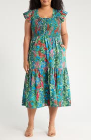 SUGARLIPS Devin Floral Glare Smocked Cotton Maxi Dress