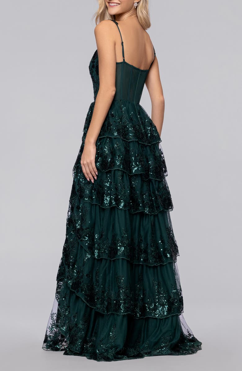 Blondie Nites Sequin Tiered Ruffle Ballgown, Alternate, color, Hunter