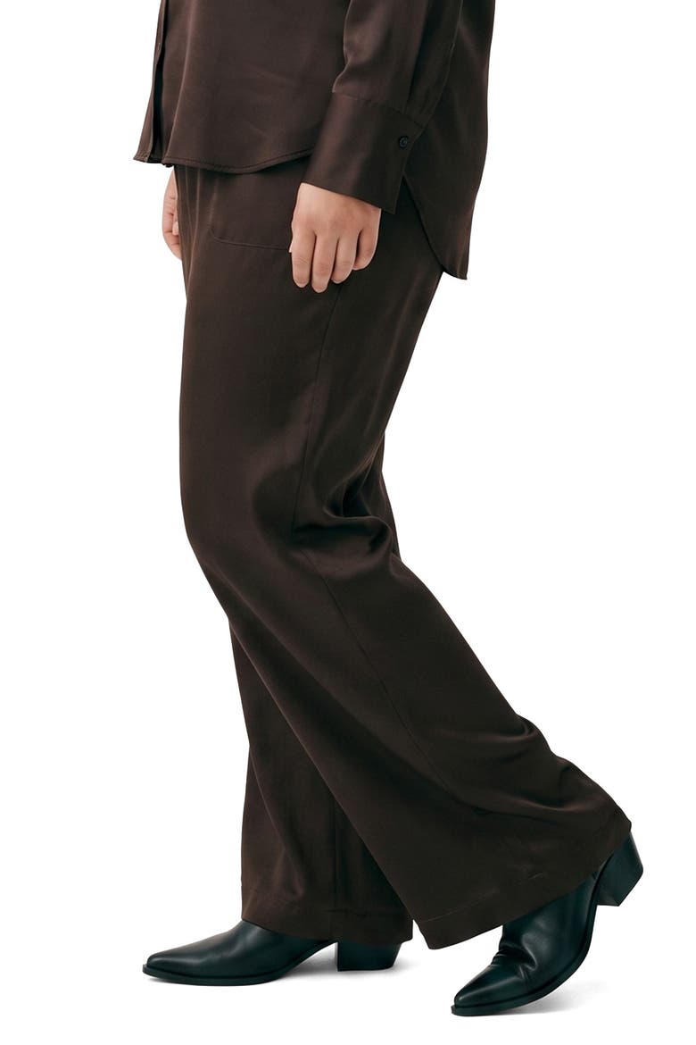 Satin Tie Waist Wide Leg Pants, Alternate, color, CHOCOLATE TORTE