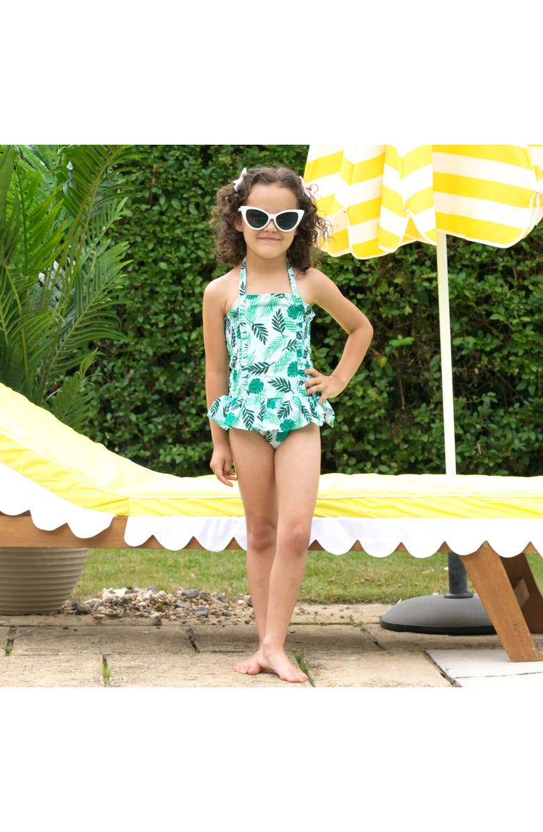 Rachel Riley Palm Tree Ruched Swimsuit, Alternate, color,