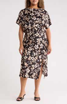 Renee C Floral Short Sleeve Satin Midi Dress