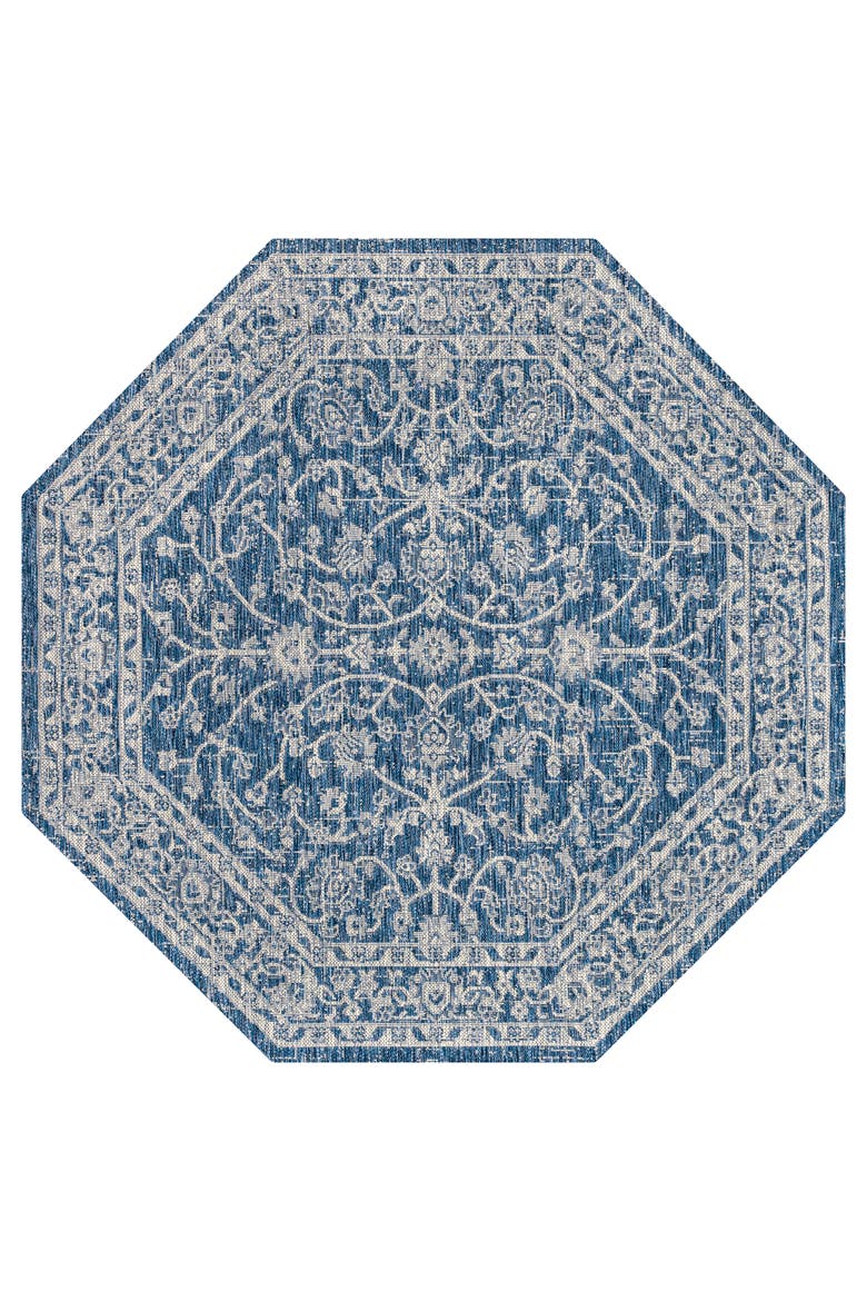 Palazzo Vine and Border Textured Weave Indoor/Outdoor Rug, Main, color, Navy/Gray