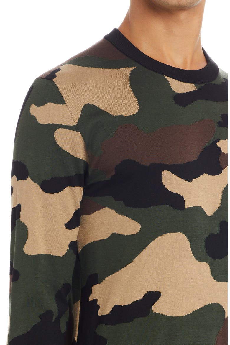 Intarsia Camouflage Silk Crewneck Sweater, Alternate, color, VARIANTE ABBINATA