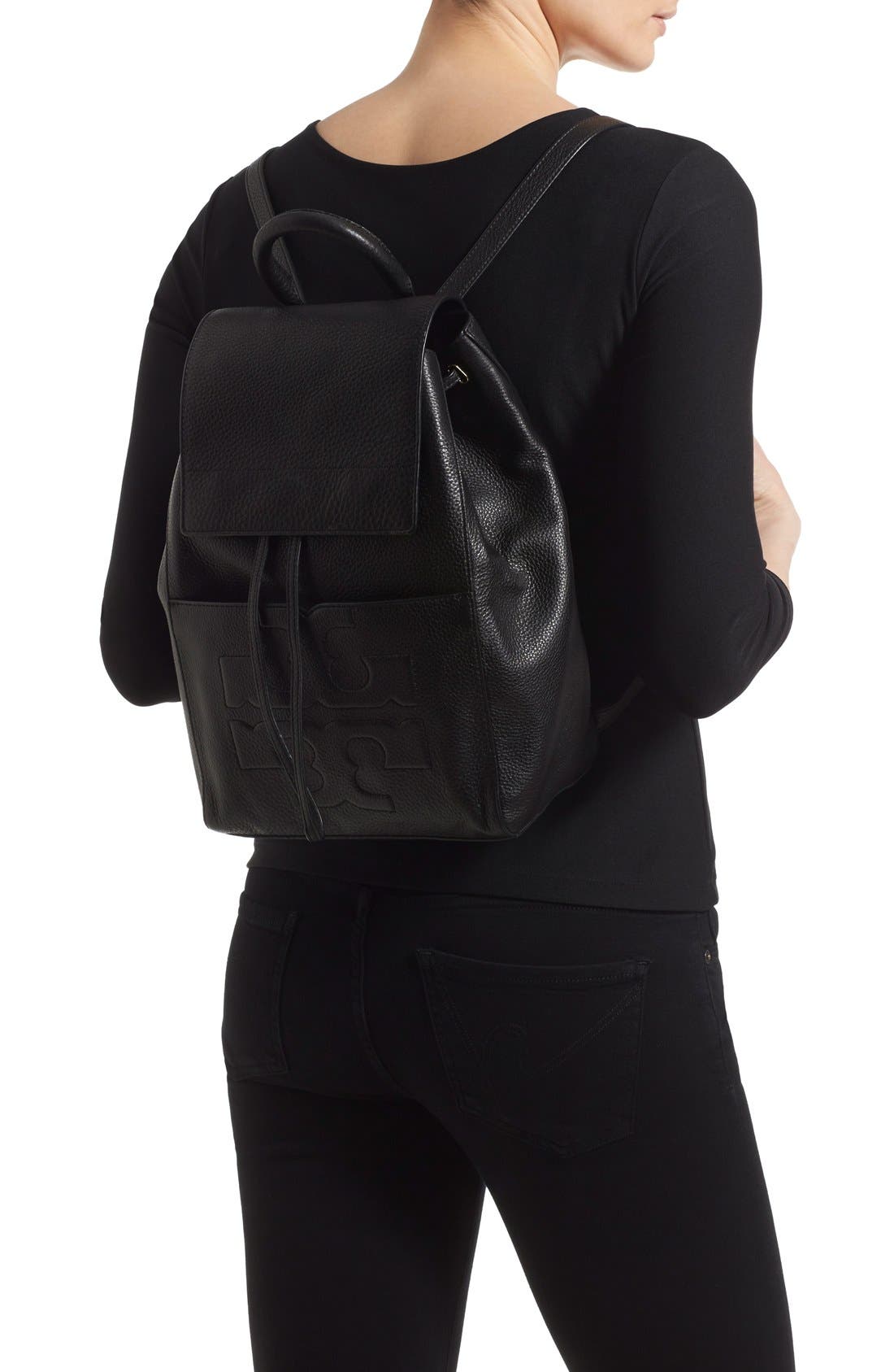 Tory Burch 'Bombe T' Leather Backpack, Alternate, color, 