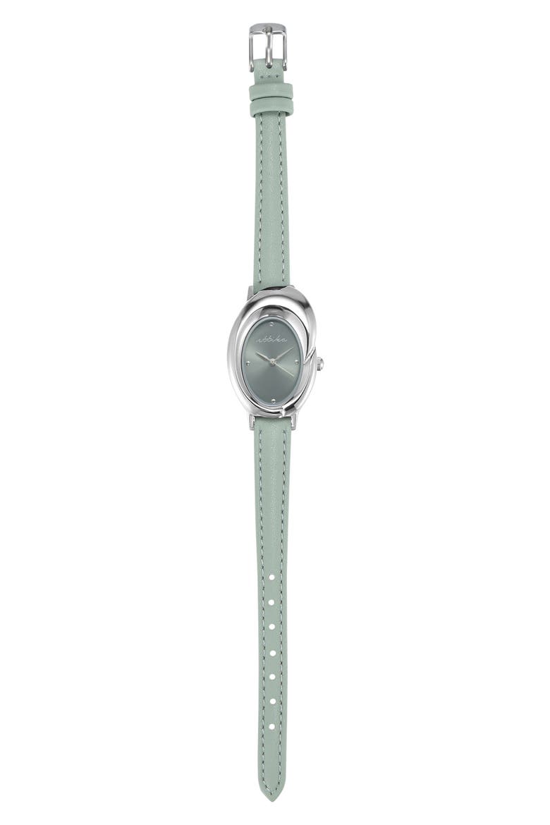 Bubble Dome Leather Strap Watch, Alternate, color, SEAFOAM