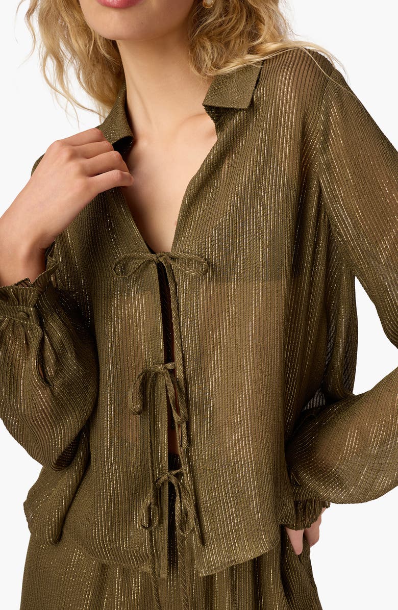 CAMI NYC Niecey Long Sleeve Metallic Chiffon Top, Alternate, color, Grove