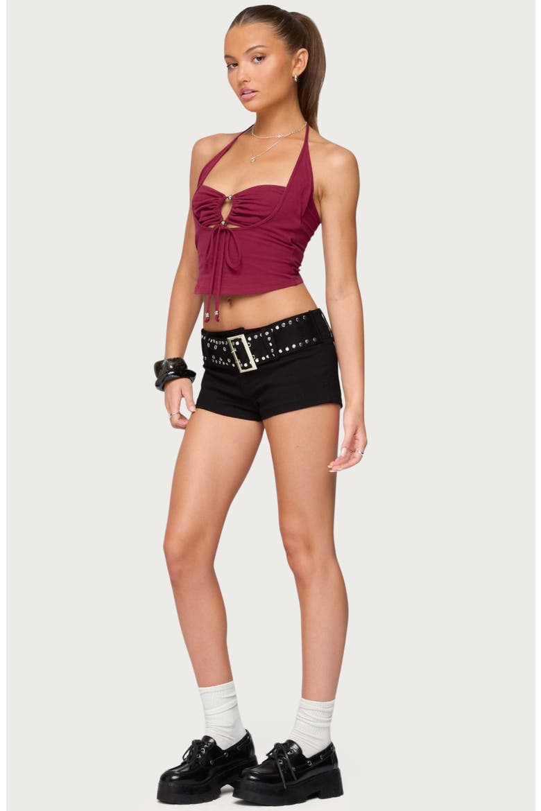 Ayana Layered Stretch Cotton Halter Top, Alternate, color, BURGUNDY
