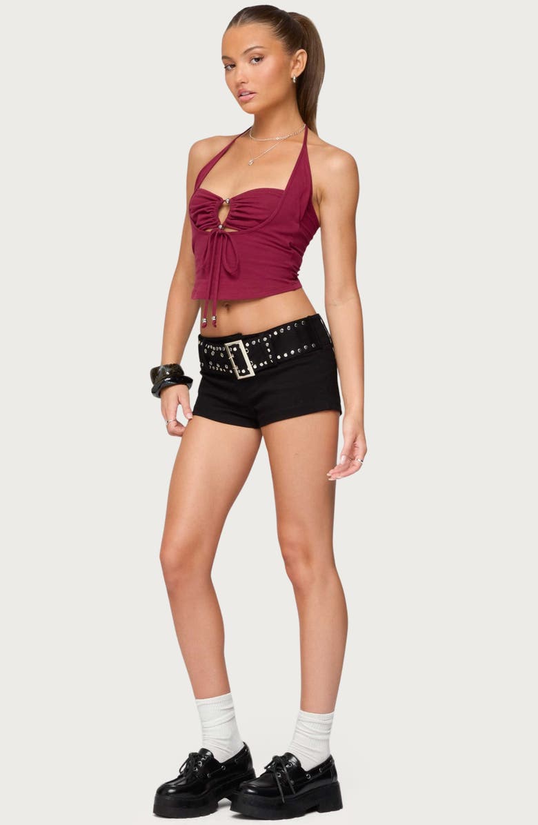 EDIKTED Ayana Layered Stretch Cotton Halter Top, Alternate, color, Burgundy