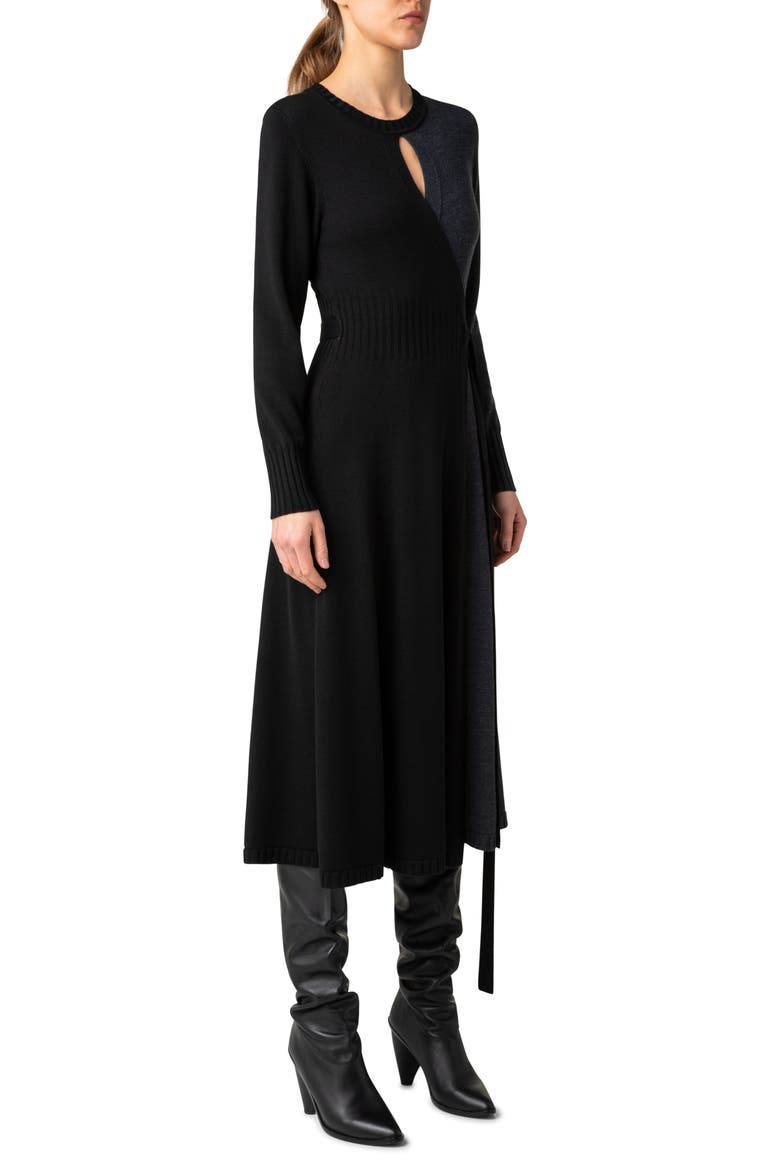 Colorblock Wrap Sweater Dress, Alternate, color, 989-BLACK-CHARCOAL