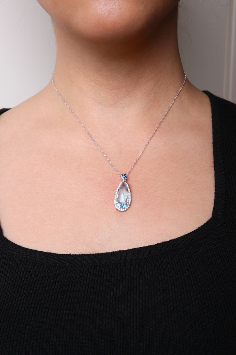 Gold 3/8 Ctw Diamond Topaz and Sapphire Floral Pendant Necklace, Alternate, color, White