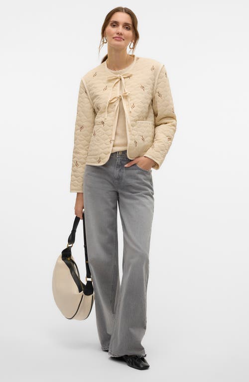 Vero Moda Evelyn Embroidered Quilted Short Jacket In Oatmeal