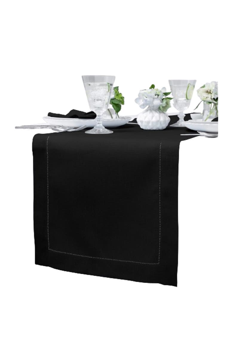 Solino Home Linen Table Runner - Classic Hemstitch, Main, color, Black