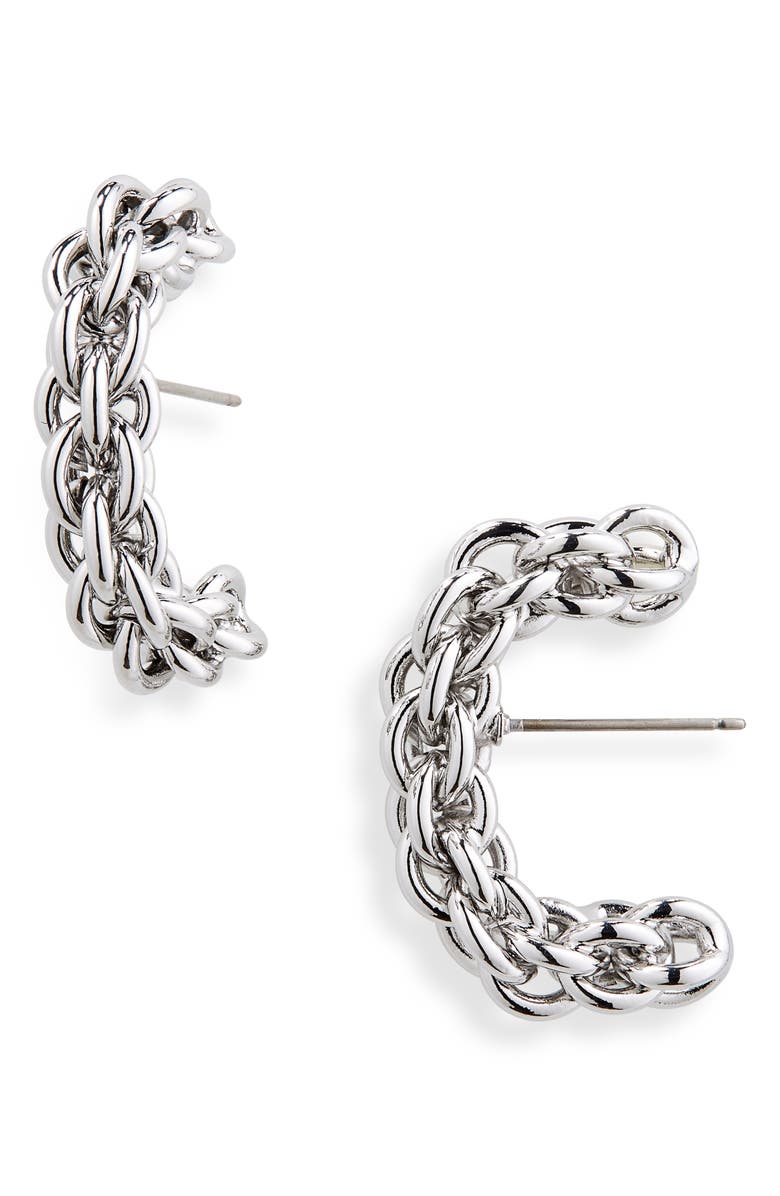 DEMARSON Dylan Huggie Hoop Earrings, Main, color, Shiny Silver
