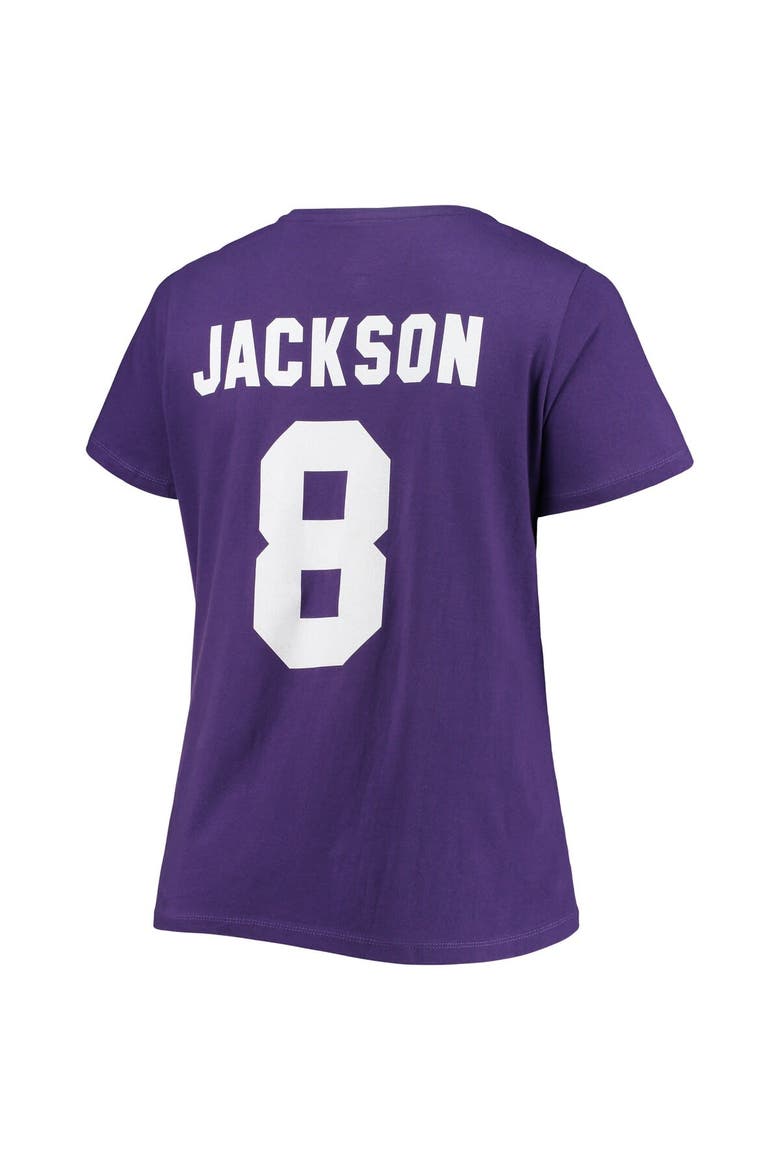 Women's Lamar Jackson Purple Baltimore Ravens Plus Size Fair Catch Name & Number V-Neck T-Shirt, Alternate, color, Purple