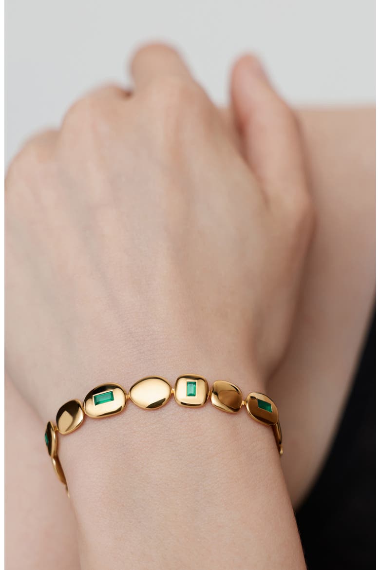 Mosaic Green Onyx Disc Bracelet, Alternate, color, 18K GOLD VERMEIL / GREEN ONYX