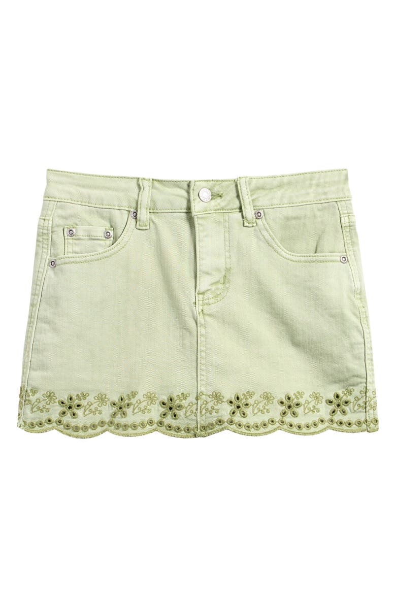Tractr Eyelet Embroidered Scallop Hem Denim Skort, Main, color, Sage