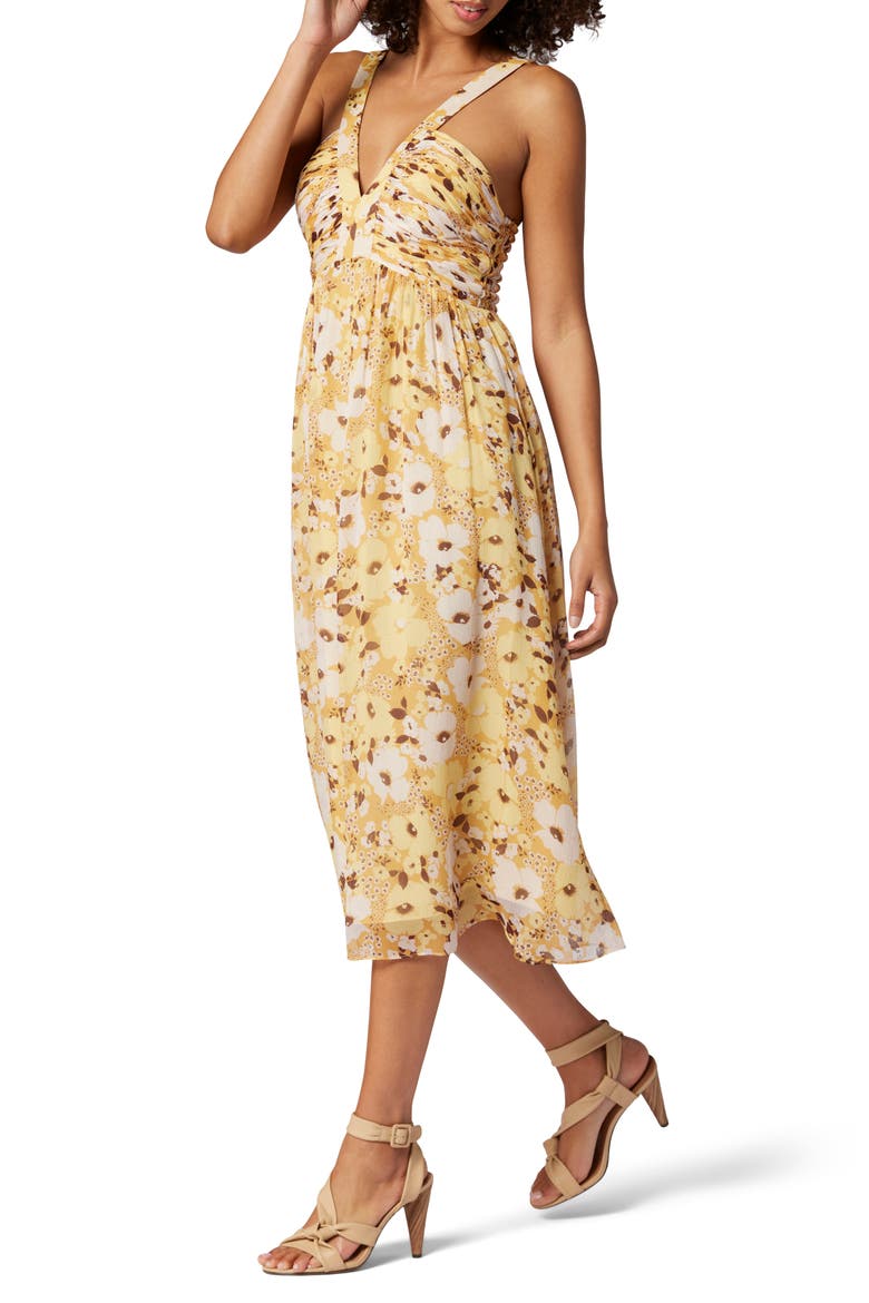 Margot Floral Print Silk Dress, Alternate, color, AMBER GOLD MULTI