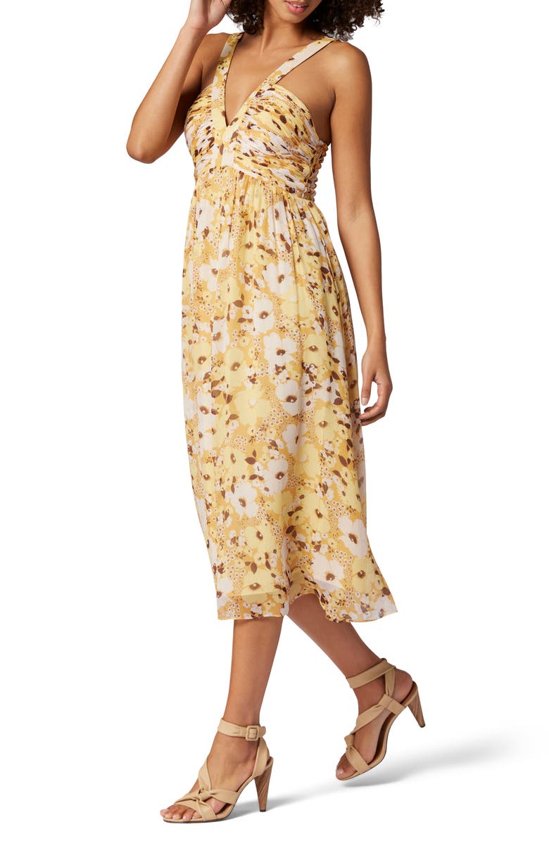 Joie Margot Floral Print Silk Dress, Alternate, color, Amber Gold Multi